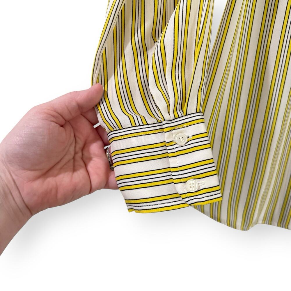 Talbots Yellow White Striped Popover Blouse S Lightweight Long Sleeve Tunic - Picture 4 of 8